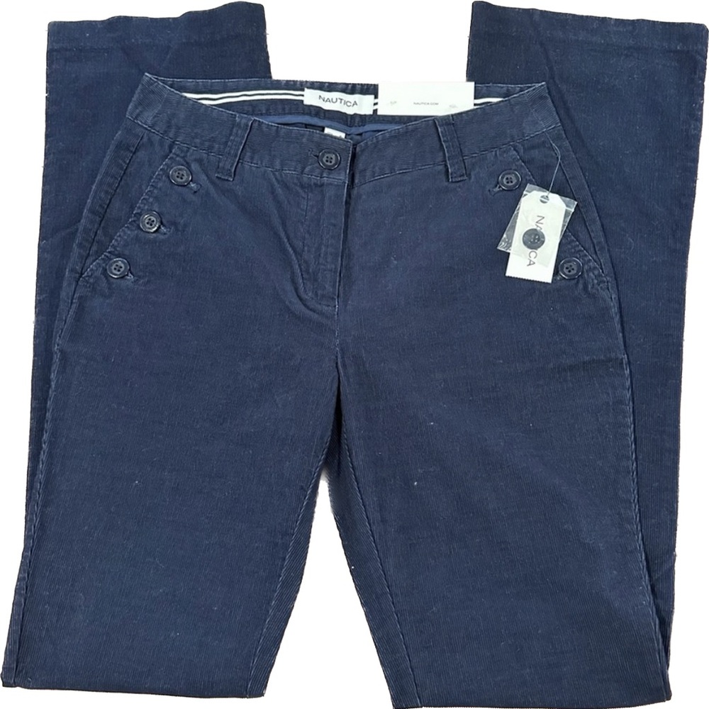 NWT Nautica Navy Blue Holiday Pants Micro Sailor Corduroy Bootcut Flares Size 0